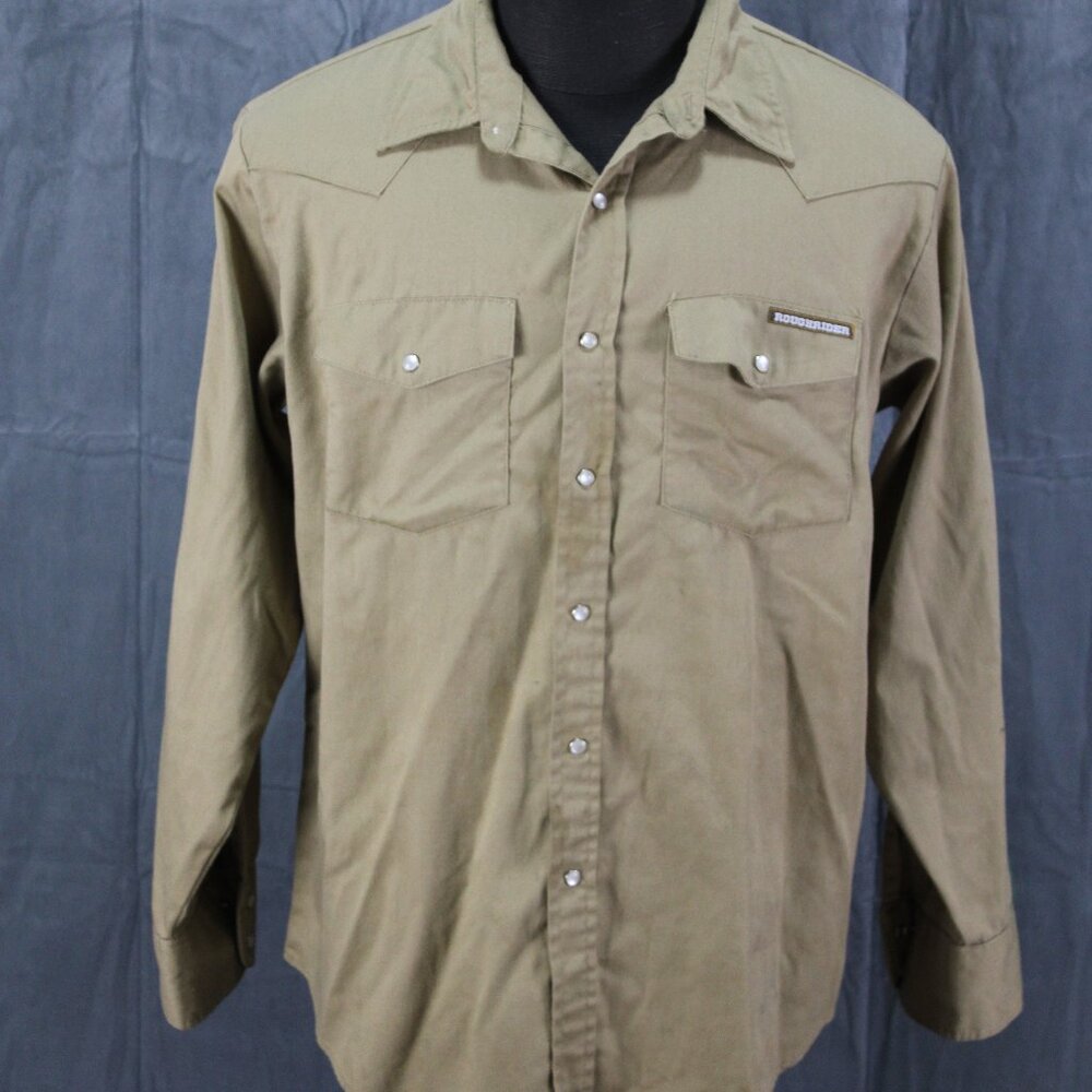 Vintage Western Shirt - Roughrider Work Pro Tan Shirt - Men's Large